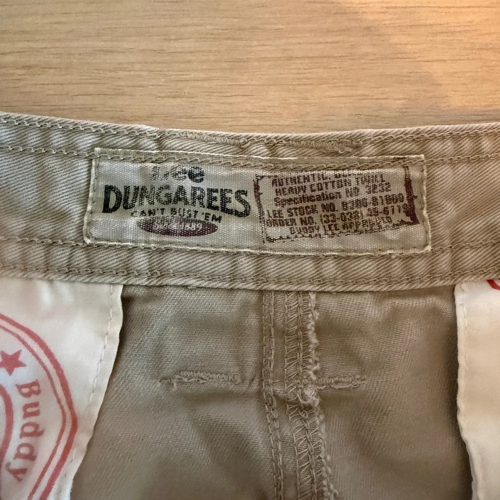Y2K Lee‎ Dungarees Mens Khaki Cotton Twill Cargo Shorts Relaxed Fit Tan Size 38